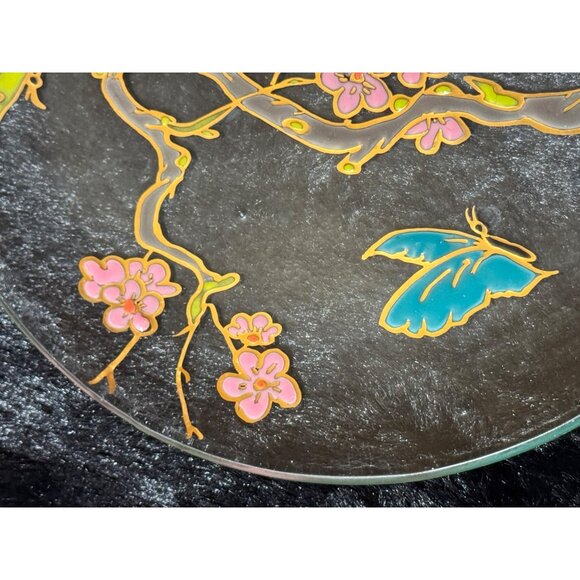 Vintage 1979 Signed Ritha Glass Plate With Cherry Blossom & Butterfly - Picture 5 of 7